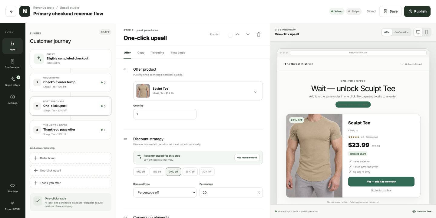 NexusRouts one-click post-purchase offer editor